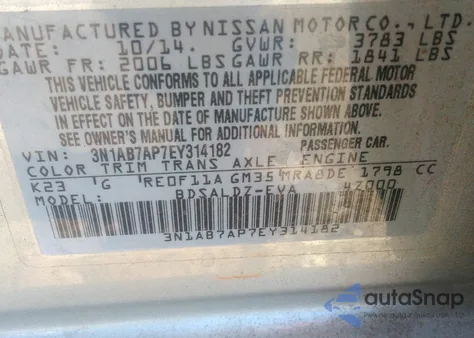 2014 Nissan Sentra Fe+ S/Fe+ Sv/S/Sl/Sr/Sv z USA, uszkodzony, nr VIN 3N1AB7AP7EYC14182